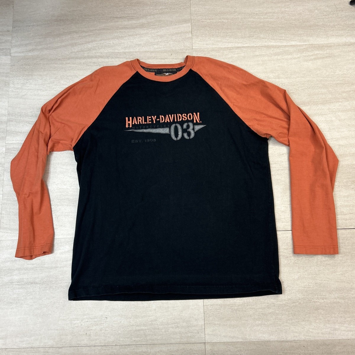 Men's Vtg Harley Davidson 03 Black & Orange Long Sleeve Raglan