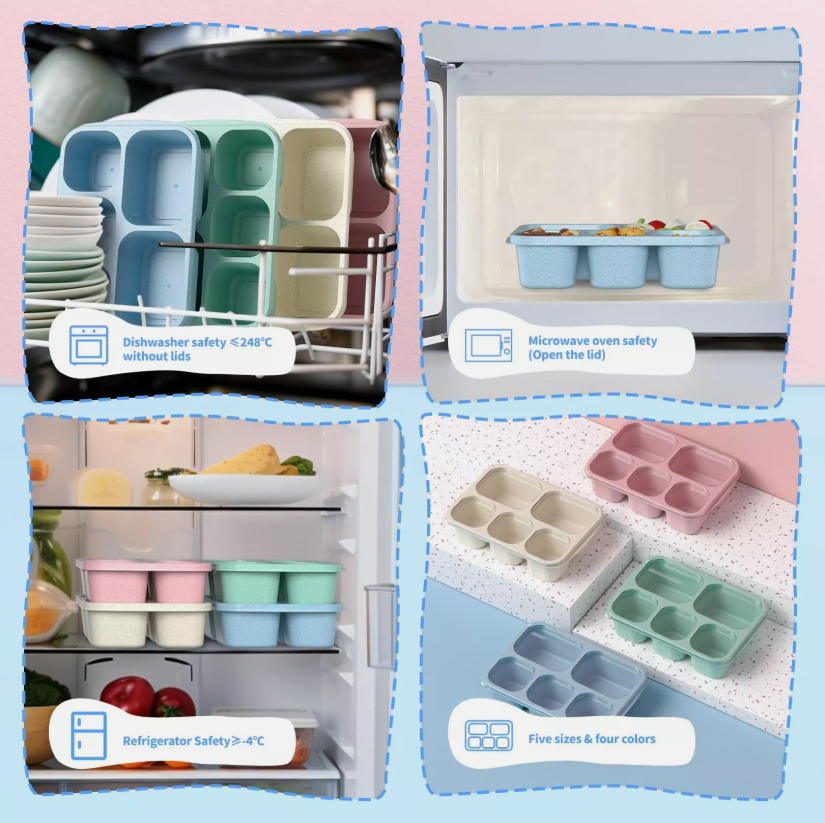 Bento Box Adult Lunch Box 4 Pack 5 Compartment Meal Prep Container Reusable