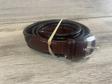 Brighton Brown Leather Belt Mens Sz 46 Full Grain Glove Ribbed Silver Buckle