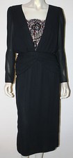 VINTAGE Dress 8 10 David Morris Black Evening Nude Beaded Slip Top LS Peplum Vtg