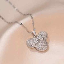 Elegant 925 Sterling Silver White Topaz Minnie Mouse New Jewelry Charms Necklace