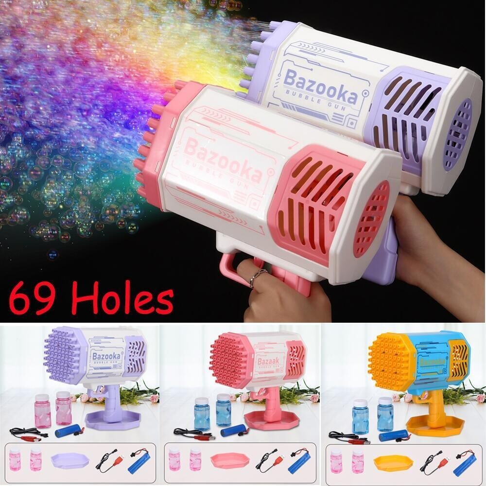 Bazooka Bubble Bleu Machine à Bulles De Savon Rocket - 69 Trous Jouet Extérieur Enfants Et Adultes
