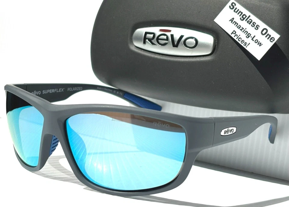 NUEVO REVO CAPER Mate Gris Claro POLARIZADO Lente Azul Gafas de Sol 1092N 00 BL Foto 3 de 4