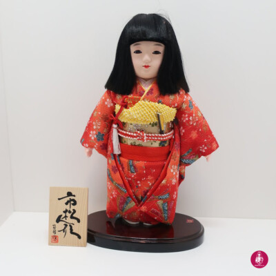 京製　市松人形 正絹 着物Japanese dolls silk kimono Ichimatsu NINGYO, Japanese beautiful Kimono Doll, Standing style