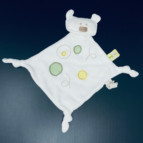 Dandelion Cream Bear Baby Lovey Security Blanket Knots Yellow Green Circles