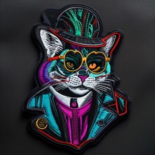 Cat In a Top Hat Patch Iron-on Applique Clothing Steam Punk Fantasy