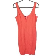 Bebe Womens M Orange Sleeveless Form Fitting V-Neck Bodycon Mini Dress Lined