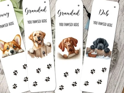 CUSH-N-CRAFT Personalised Pet Dog 'You Pawsed Here' Bookmark - Choose Breed
