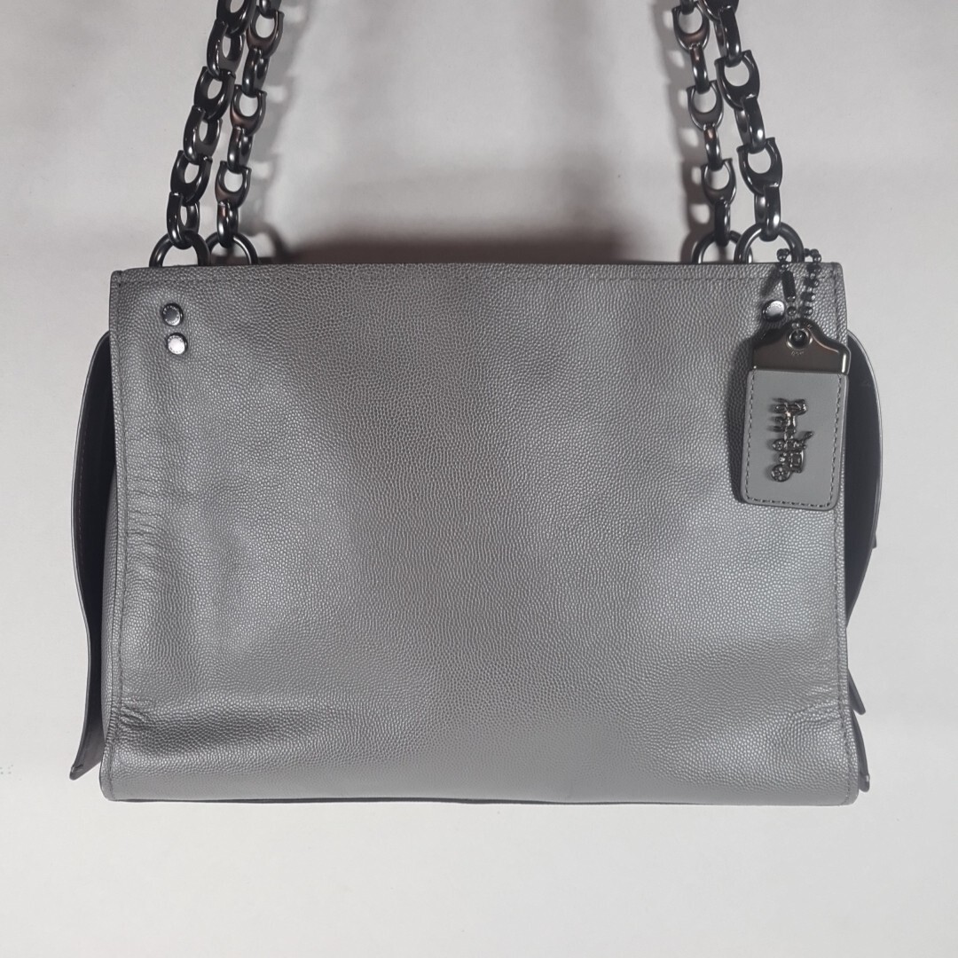 Coach Rogue Shoulder Bag Grey Caviar Leather C Chain 1941 Oxblood lining