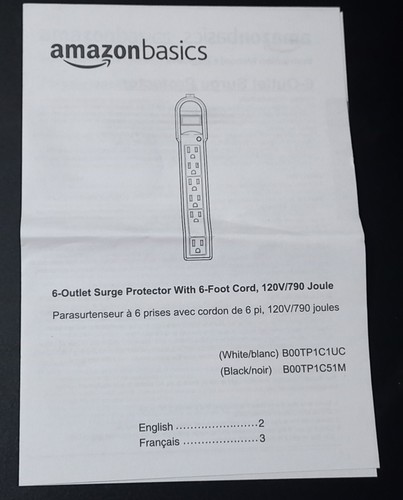 Amazon Basics Surge Protector Power Strip with 6Ft Extension Cord, 6-Outlet, 790 - Picture 9 of 10
