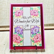 Designer Greetings Easter Card Wife Pink Floral Cross Foil Embossed