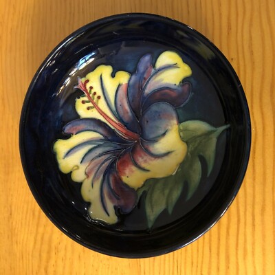 Moorcroft Hibiscus 5 inch bowl yellow black purple