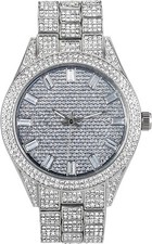 Men Iced Watch Bling Rapper Club Lab Simulate Diamond Stone Metal Band Luxury