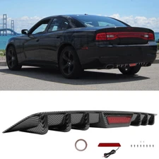 For Dodge Charger SXT R/T Carbon Rear Bumper Diffuser Spoiler w/ LED Brake light