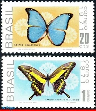 1185-86 BRAZIL 1971 BUTTERFLIES, INSECTS, FAUNA, MI# 1279-80 RHM C-695-6 SET MNH