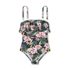 Kona Sol Flounce One Piece Swimsuit NEW LARGE