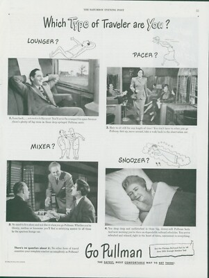 1949 Pullman Train Traveler Type Lounge Pace Mix Sleep Vintage Print Ad SP13