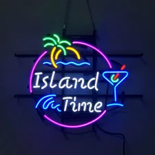 Island Time Neon Sign Light Man Cave Club Wall Hanging Nightlight Decor 20"x16"