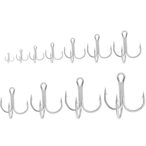 50pcs High Carbon Steel Fishing Hooks Barbed Treble White Nickel 1/0-3/0# 1-12# - Picture 1 of 16