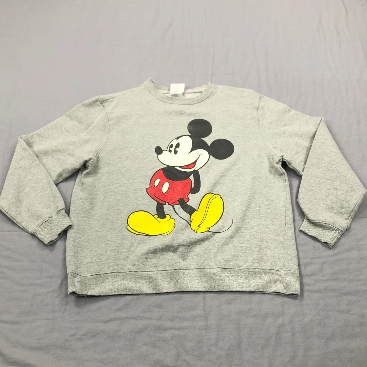 Disney Sweatshirt Women Medium Gray Crew Neck Sweater Mickey Mouse Store Ladies