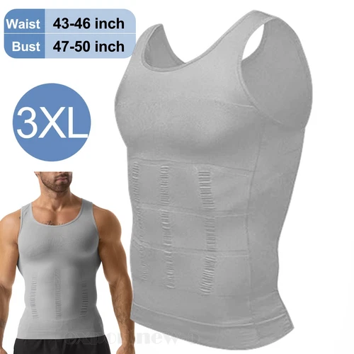 Mens Body Shaper Belly Chest Compression Slimming Shirt Tank Top Abs Girdle Vest - Picture 37 of 56