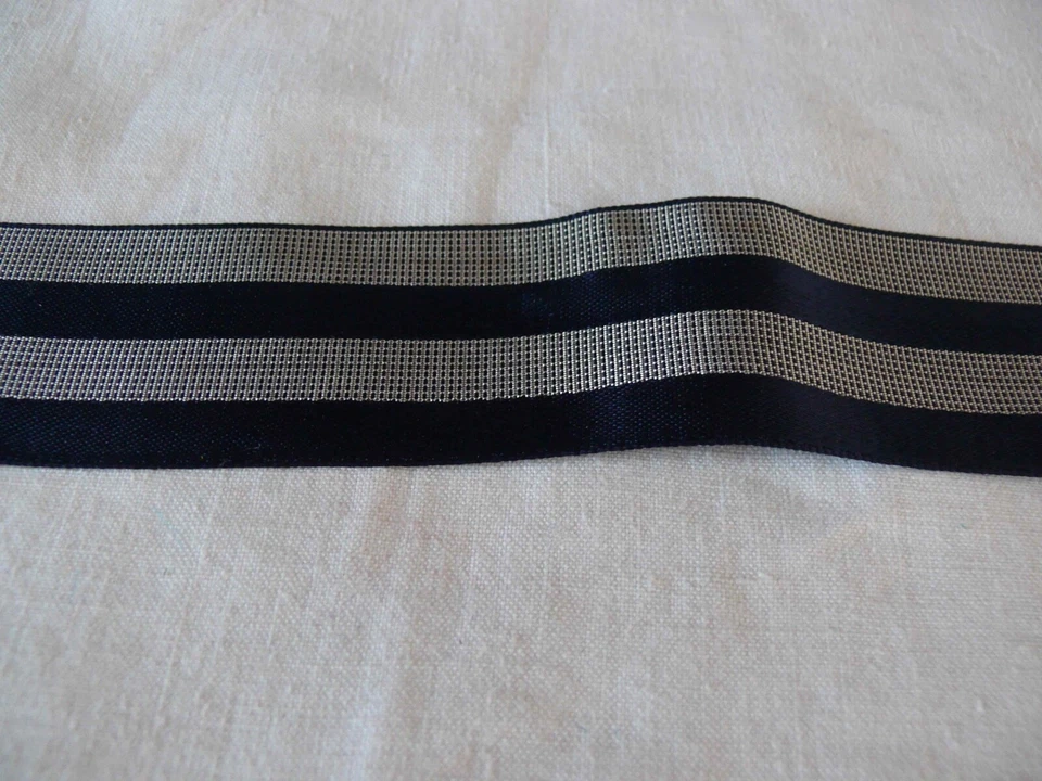 Ancien ruban tissé rayonne et coton couleur bleu marine  PRIX AU METRE - Photo 2/4