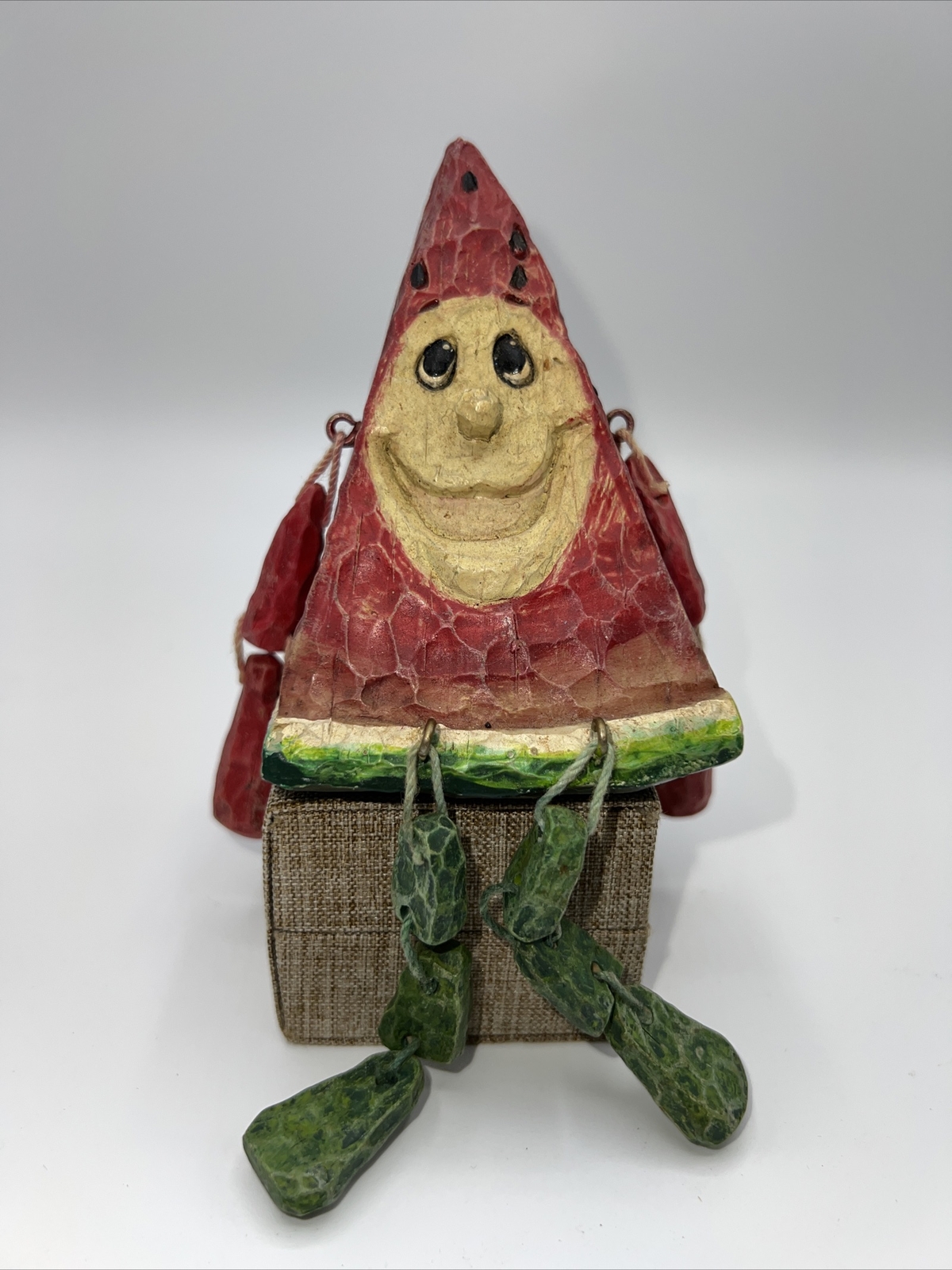 Vintage Anthropomorphic Watermelon Fruit Shelf Sitter Dangling Legs