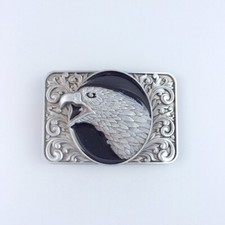 Black Enamel Bald Eagle Head Ornate Western Belt Buckle Boucle de Ceinture