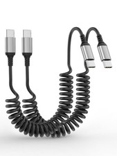 Coiled USB C to C Cable 3FT, 2 Pack Retractable C Black