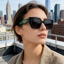 Prada PR15WS Women's Oversized Square Sunglasses UV400 Green/Black Frame Fashion