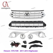 11pcs For 2011-2013 Highlander Bumper Chrome Grille Mesh Grill Fog Lights Kit