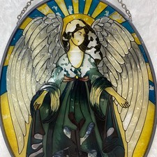 VTG Angel Stained Glass Window Hanging Sun Catcher Art Decor  See Read 