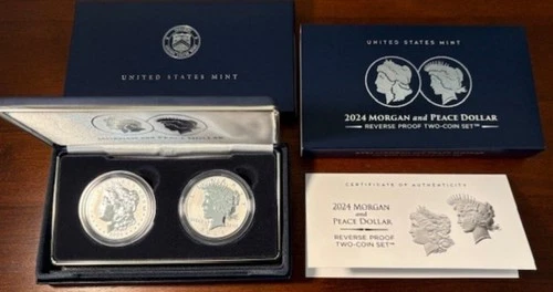2024-S Morgan & Peace Reverse Silver Proofs. 2-Coins Set. OGP/COA. 1.88 oz. Ag.