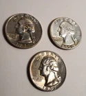 THREE (3) Washington Quarters,1958, 1957 D, 1958 D 90% silver