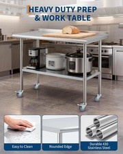 Stainless Steel Table - Casters NSF, 2 Adjustable Under Shelf &  4 Caster Wheels