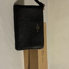 Coach Black Zip Wristlet Wallet w/ Wrist Strap, Logo Accent - Women s