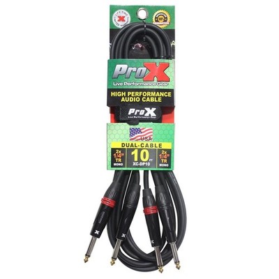ProX XC-DP10 10' Dual 1/4'' TS-M to Dual 1/4'' TS-M Unbalanced High Performance Au
