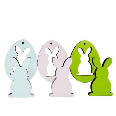 6PCS Easter Wooden Bunny Hanging Ornaments & Standing Rabbit Decor P