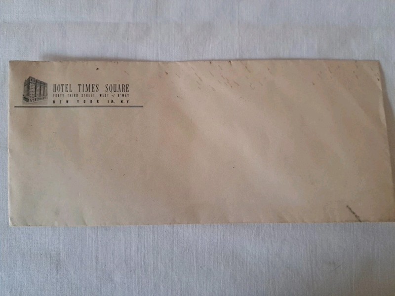 Hotel Times Square NYC  NY. Envelope 