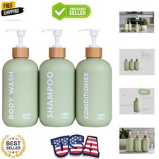 Stylish Bathroom Dispenser Set - 3 Refillable Bottles with Bamboo Lids - 500ml