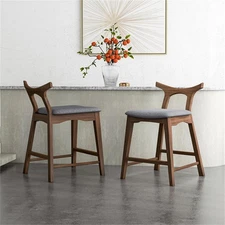 Ashcroft Foggia Square Fabric Upholstered Counter Stool Gray (Set of 2)