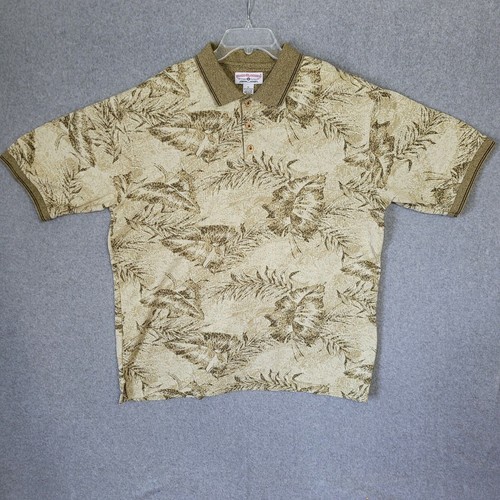 Boca Classics Polo Shirt Mens XL Short Sleeve Brown Tan Pullover Floral - Picture 1 of 10