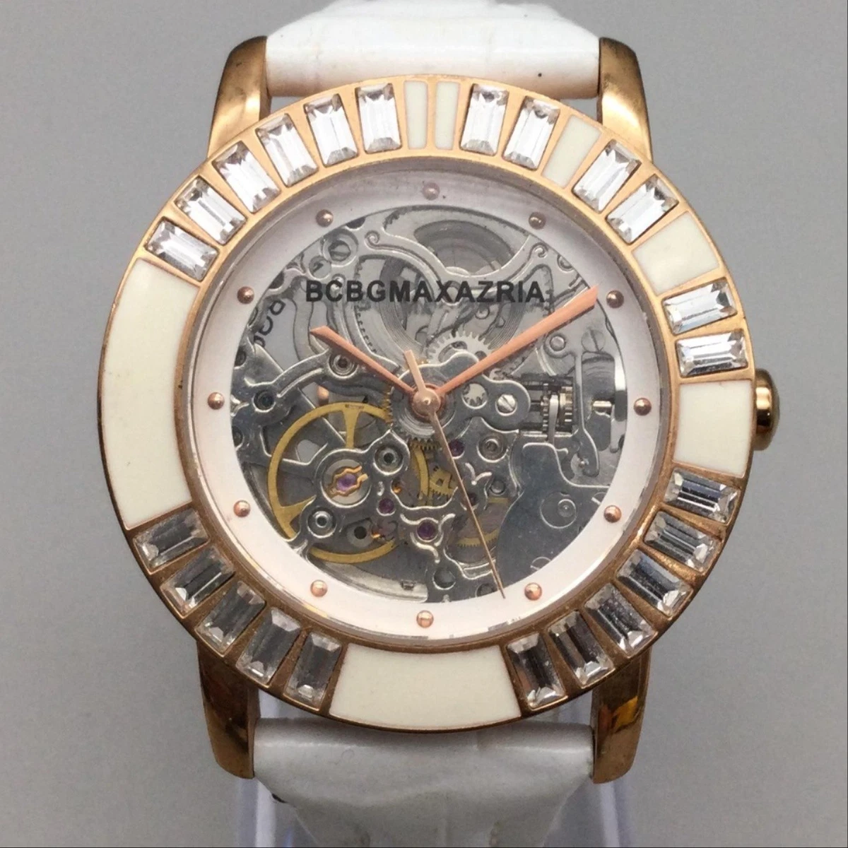 BCBGMAXAZRIA Women Watch 38mm Skeleton Dial Rose Gold Tone Leather Automatic BCBGMAXAZRIA Leather Band Wristwatches for Women for sale | eBay main image 4