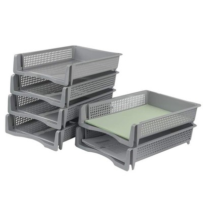 6-Pack Gray Plastic Stackable Paper Letter Tray Stacking Document Office Trays