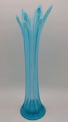 Vintage Blue Opalescent Swung Glass Vase Northwood Fenton