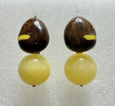 NATURE BIJOUX France 2 Elements Yellow Agate & Petrified Wood 1.5  Earrings