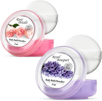 2 Pack Body Powder for Women with Powder Puff, 100% Talc-Free, Elegant Rose Peta