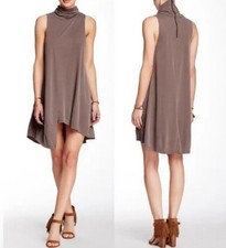 We The Free People Tank Dress Small Brown Queen Anne Boho Faux Wrap Mock Neck