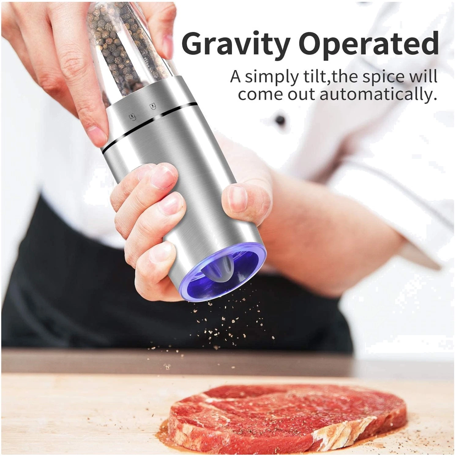 Battery Powered Salt Pepper Grinder with Blue Light