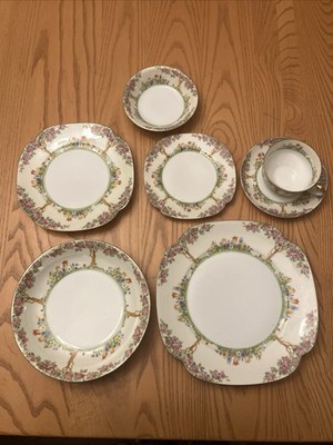 Vintage Union K Czech 7 Piece Place Setting  Rose Tree  11 Sets Avail Beautiful